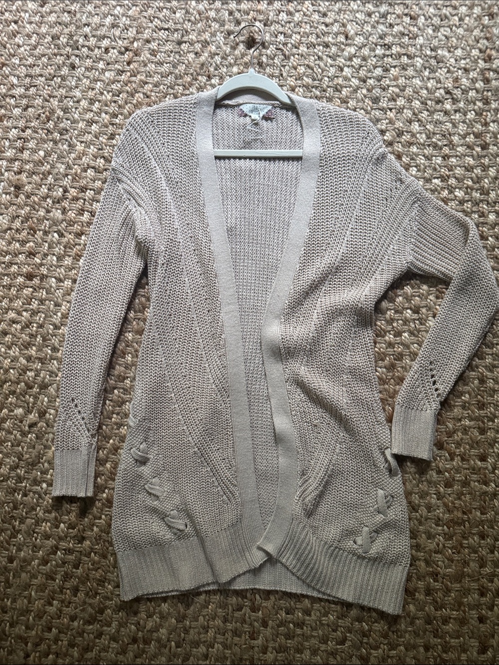Pink Rose Light Beige Open-Front Knit Cardigan